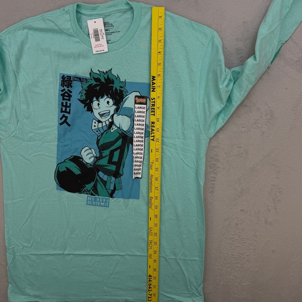 My Hero Academia Shirt Unisex Large Deku Long Sleeve T Shirt Green Funimation‎ - Picture 7 of 10